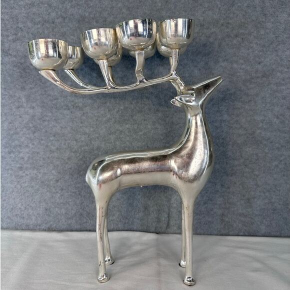 Pottery Barn 8 Point Reindeer Silver Plate Candelabra Christmas Holiday 13" - Picture 1 of 8